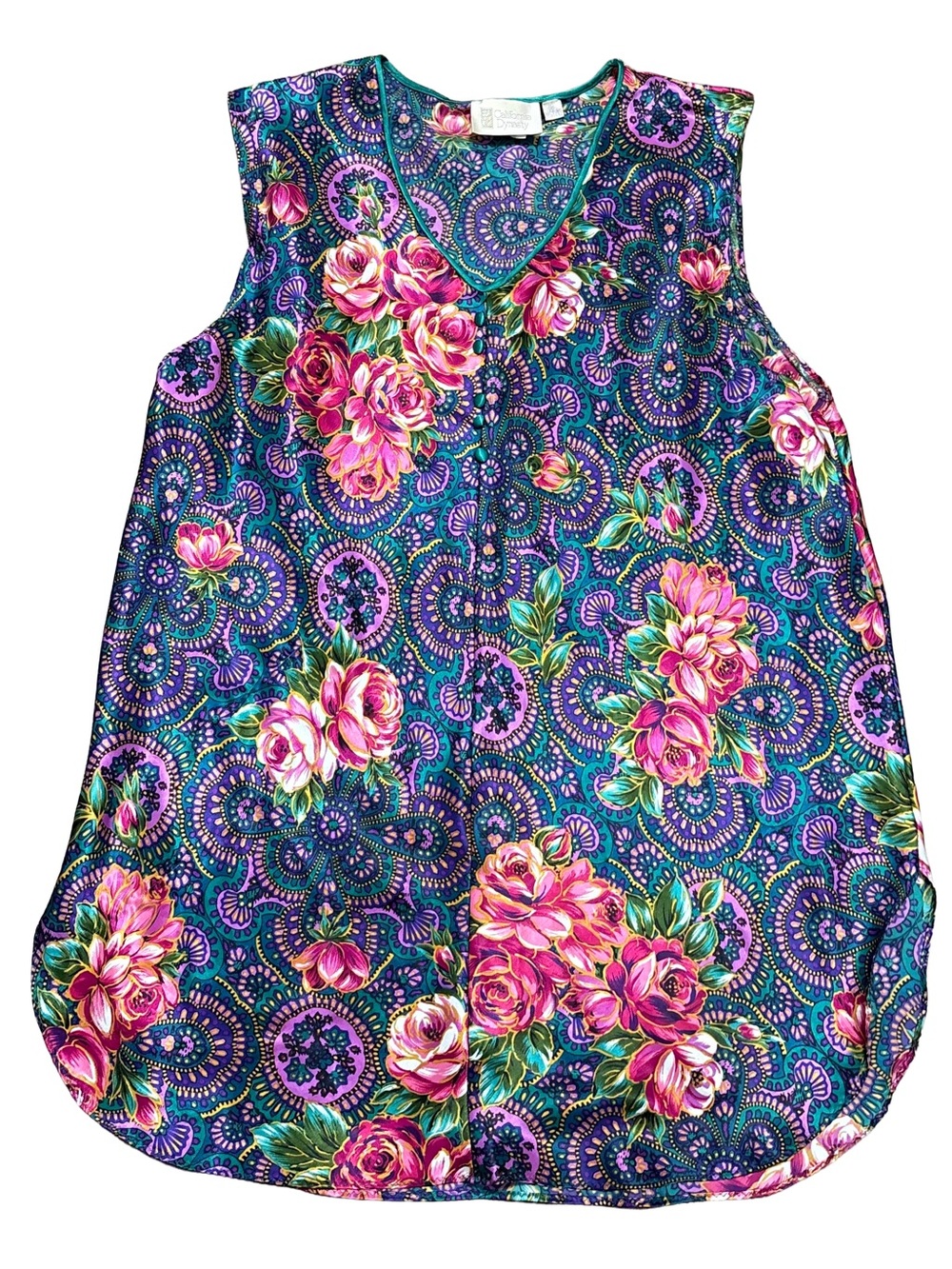 VTG California Dynasty Satin Floral Paisley Nightshirt Chemise Sleep Dress